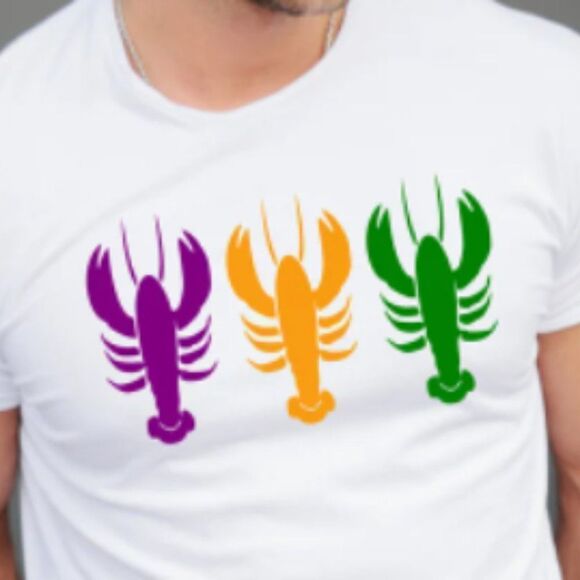 Mardi Gras Colorful Crayfish- White - Picture 1 of 1